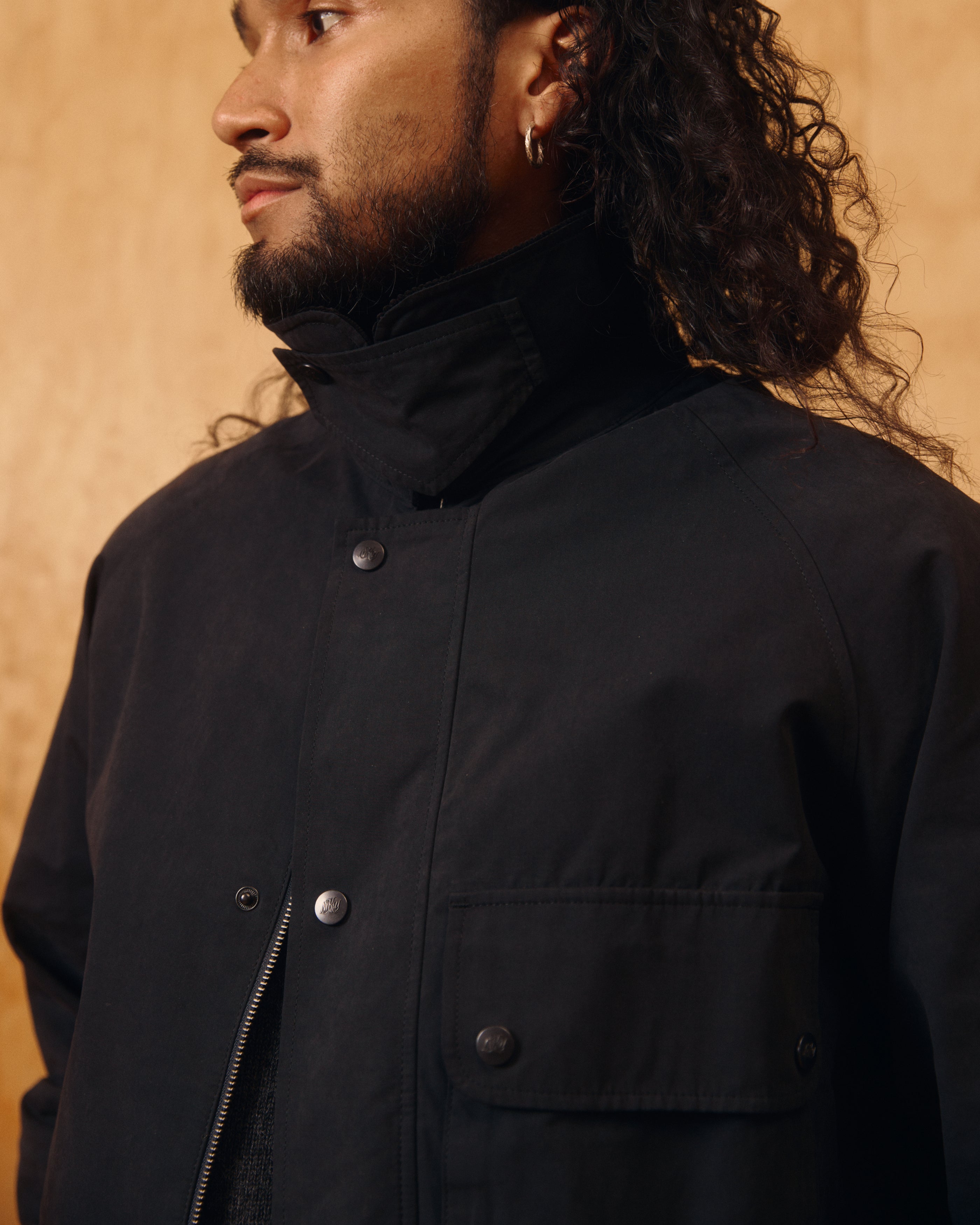 Bay Waxed Cotton & Nylon Jacket in Navy