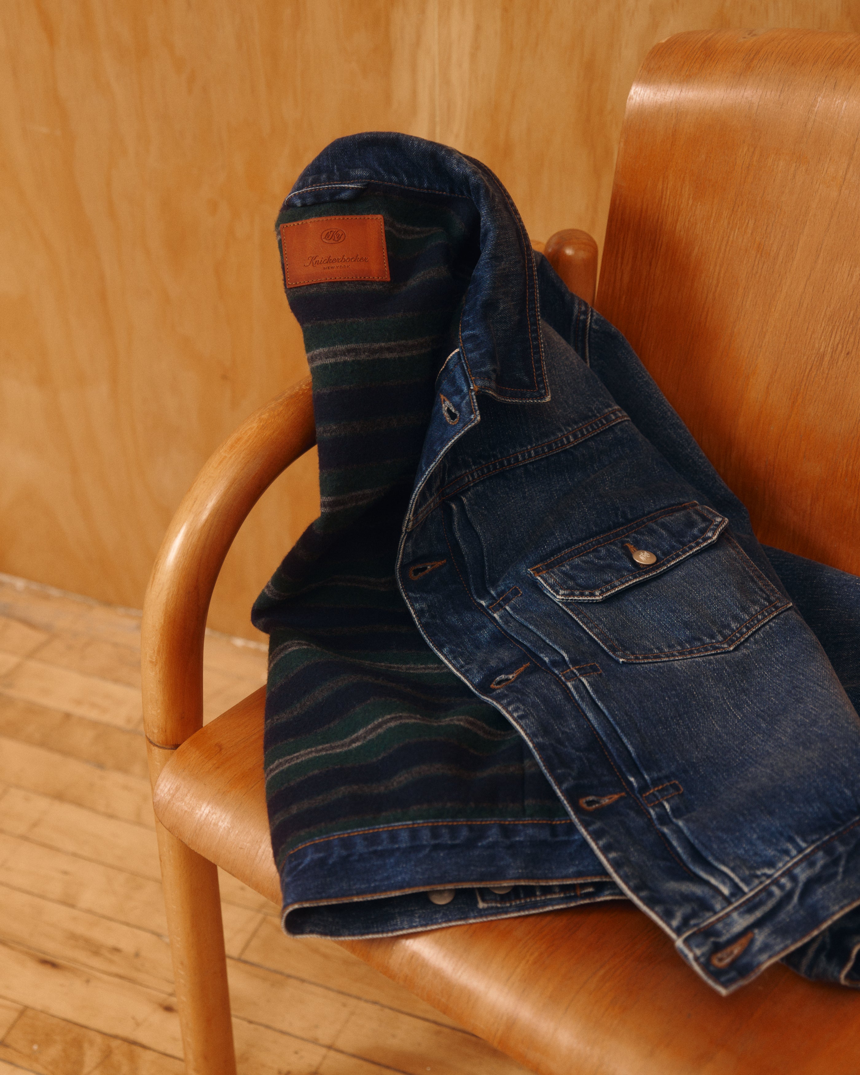 Wayfarer Wool Blanket Lined Denim Trucker in Dark Wash Indigo
