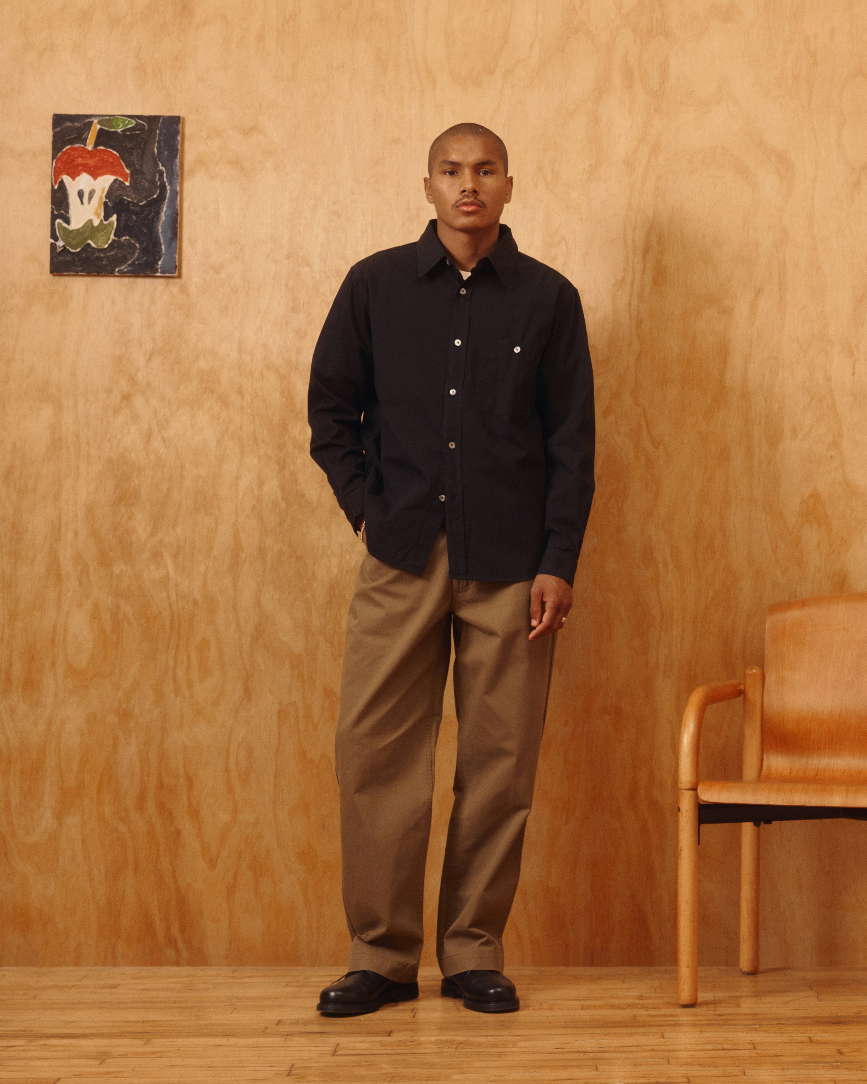 Jones Twill Cotton Shirt in Black