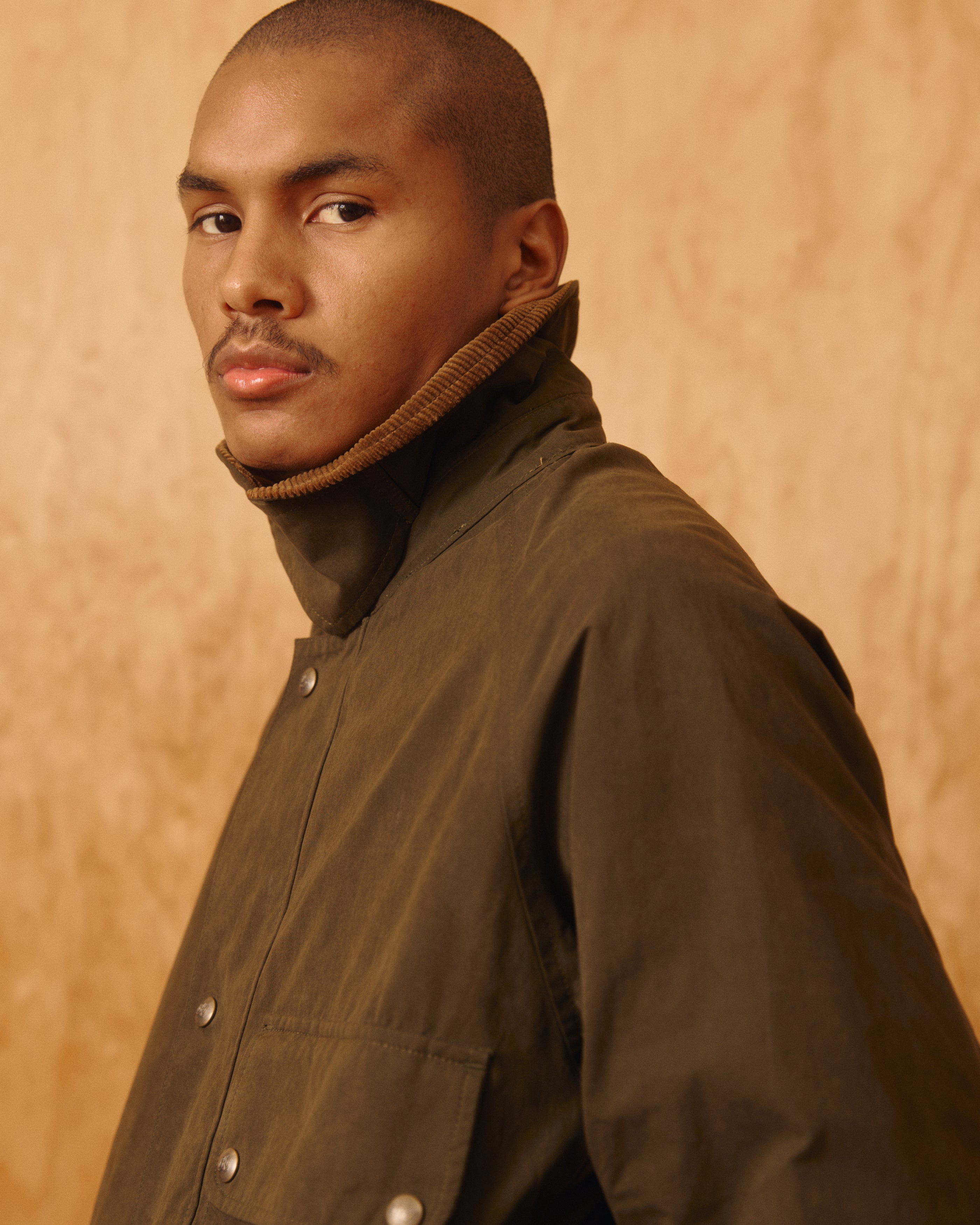 Bay Waxed Cotton & Nylon Jacket in Olive