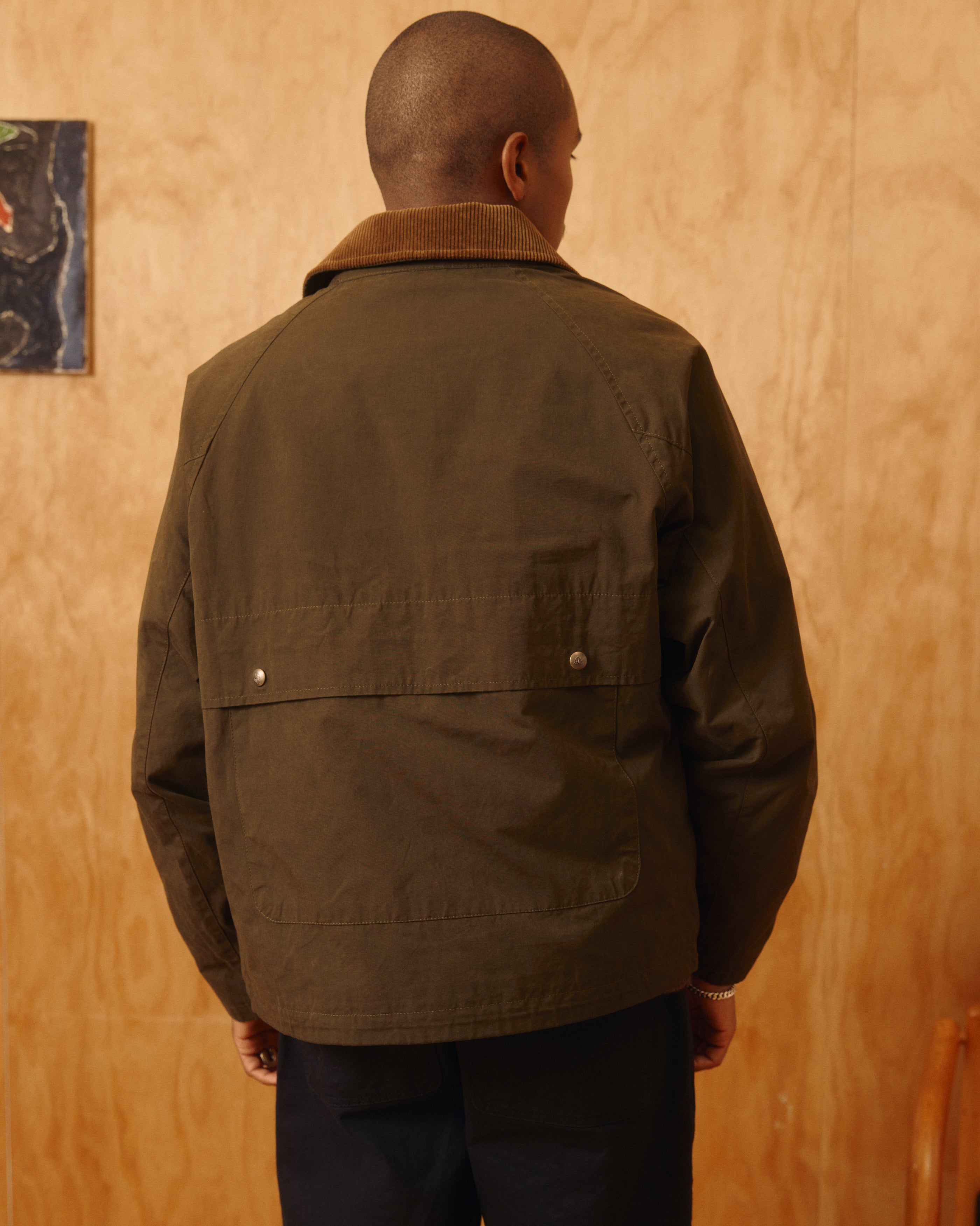 Bay Waxed Cotton & Nylon Jacket in Olive
