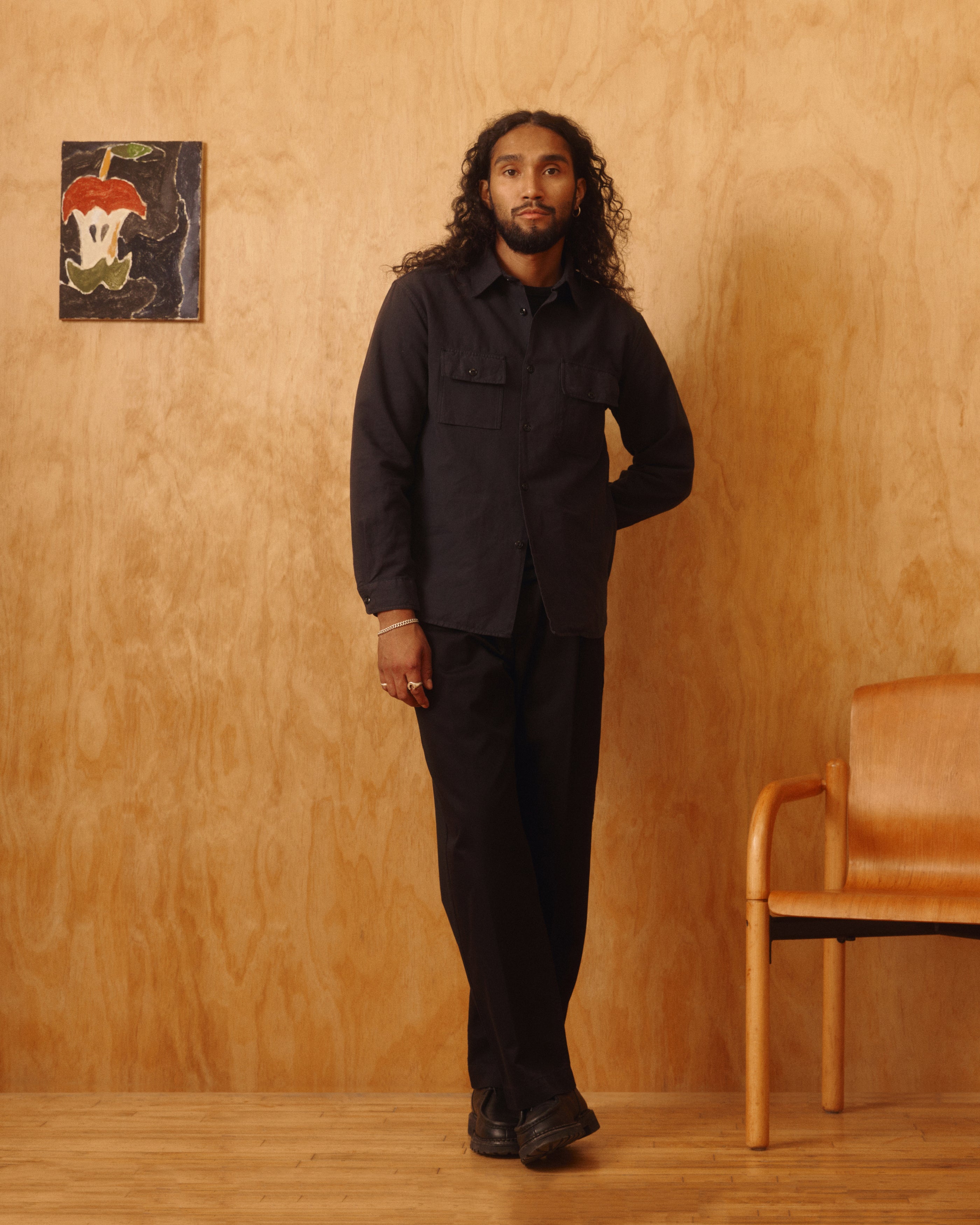 Pacific Twill Cotton & Linen Shirt in Black