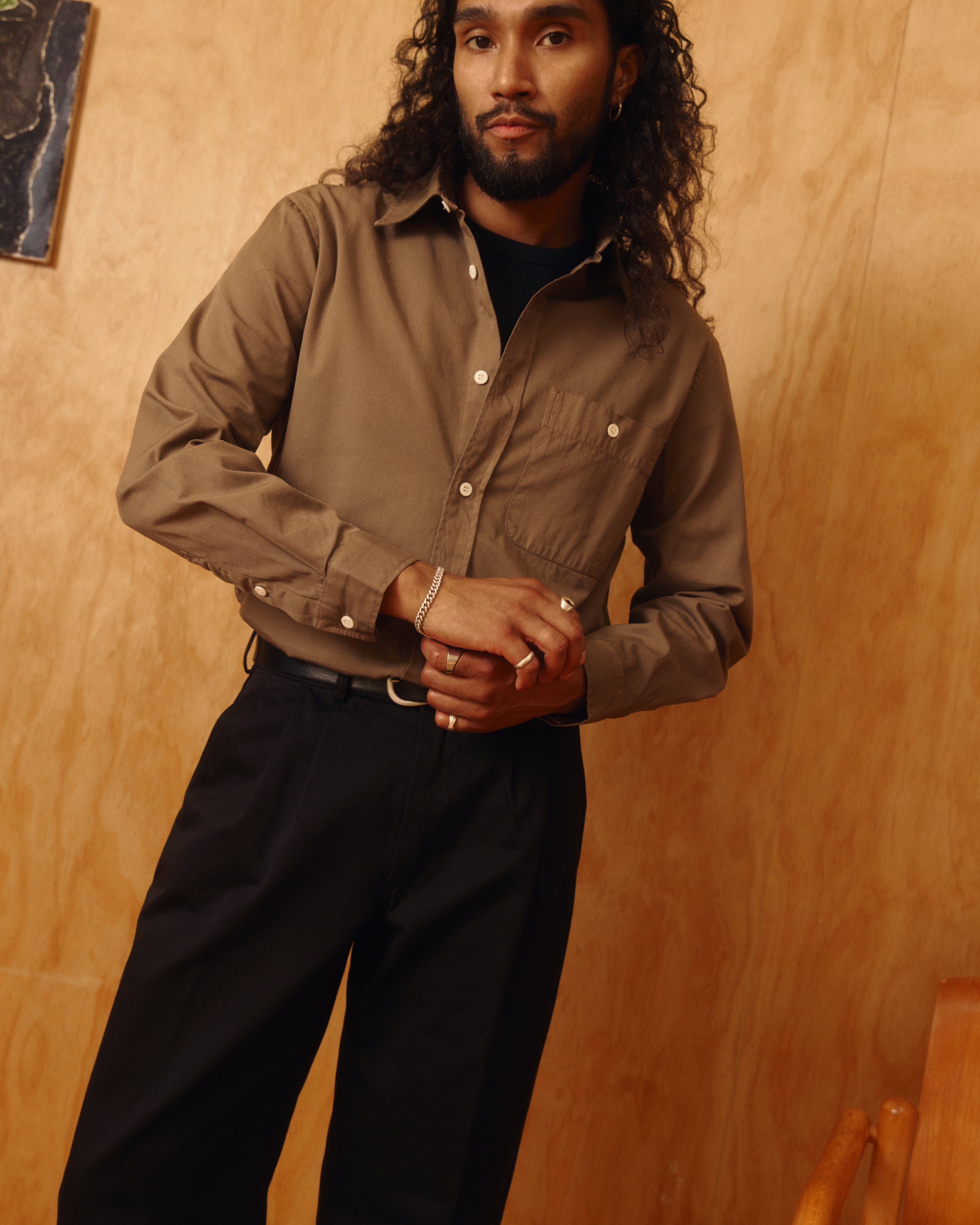Jones Twill Cotton Shirt in Loden