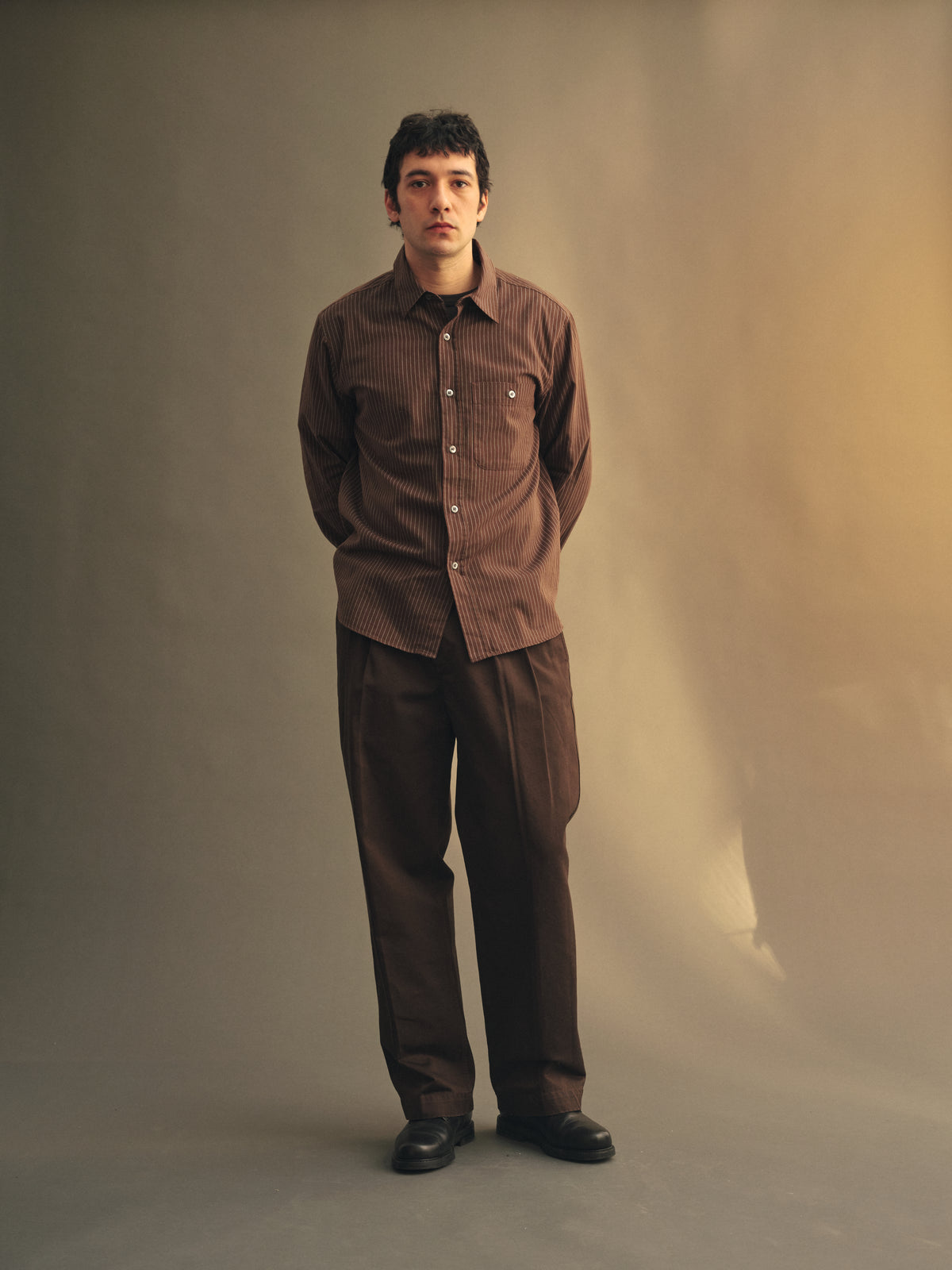 Jones Cotton & Merino Shirt in Brown & Sky