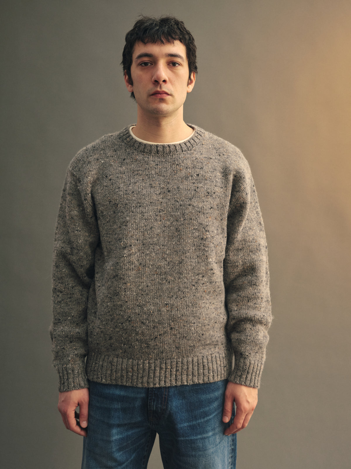 Moor Alpaca & Merino Tweed Sweater in Pebble