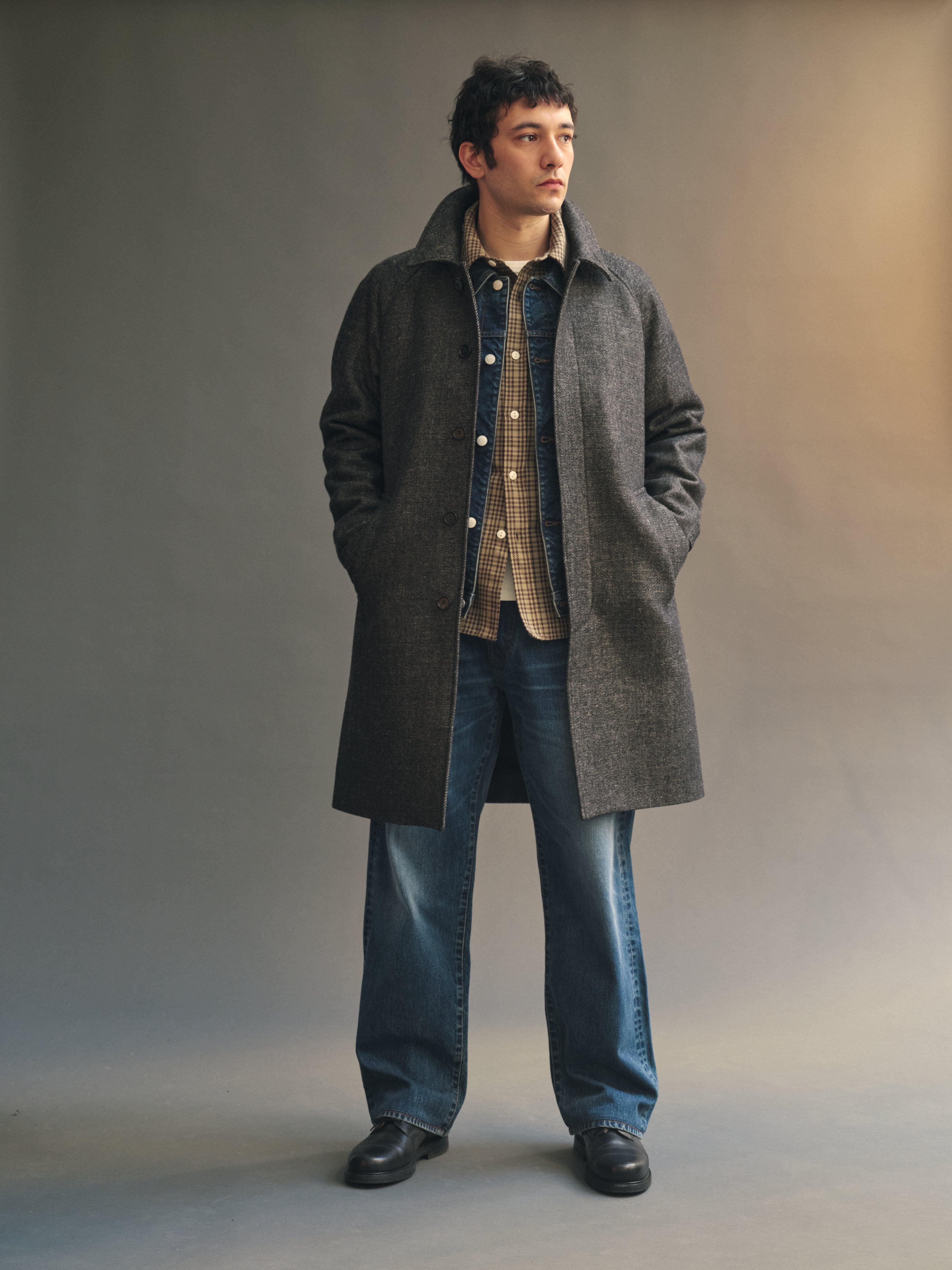 Hudson Shetland Wool & Linen Overcoat in Black Pepper