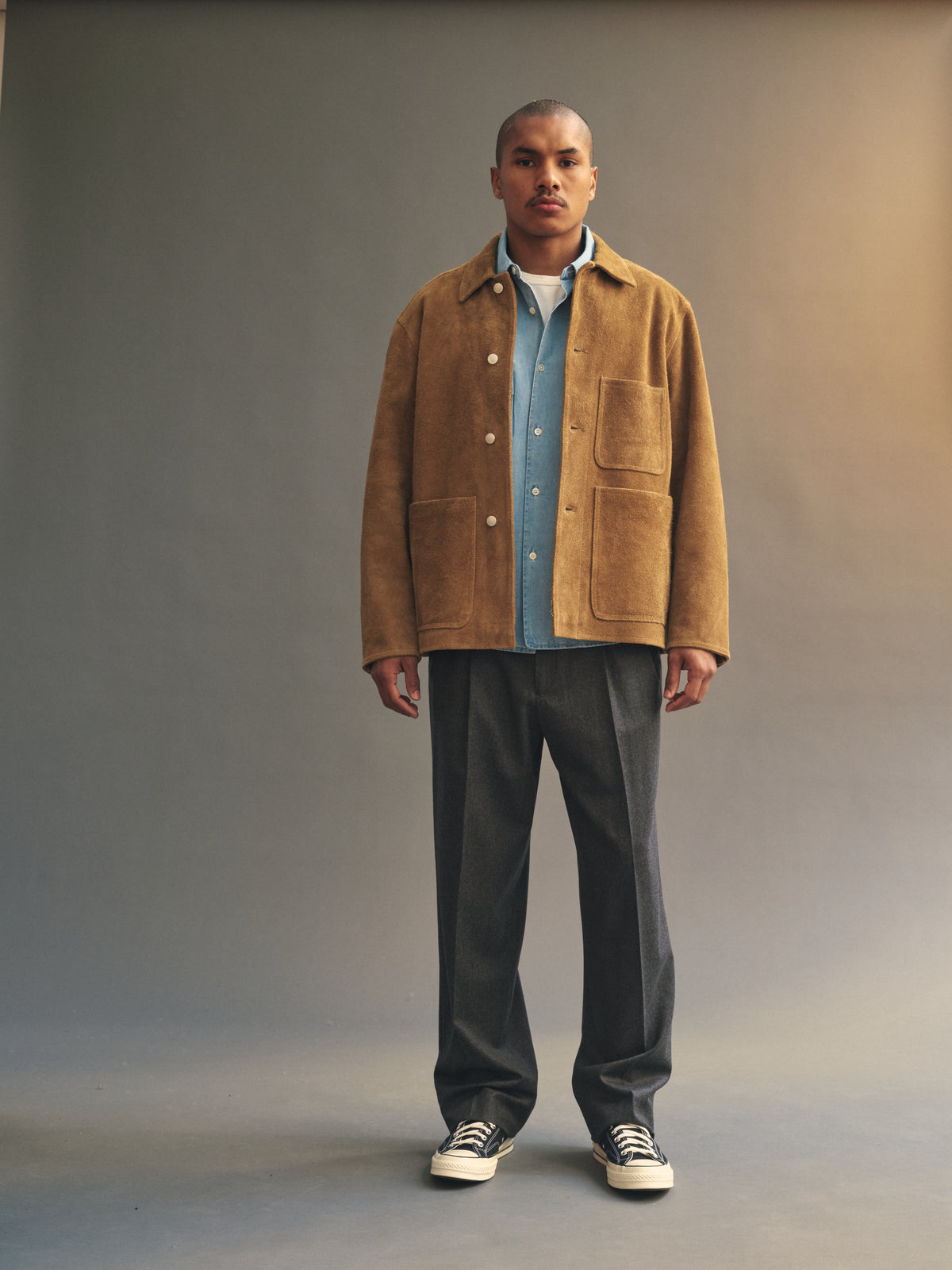 Shag-Pile Suede Coat in Earth