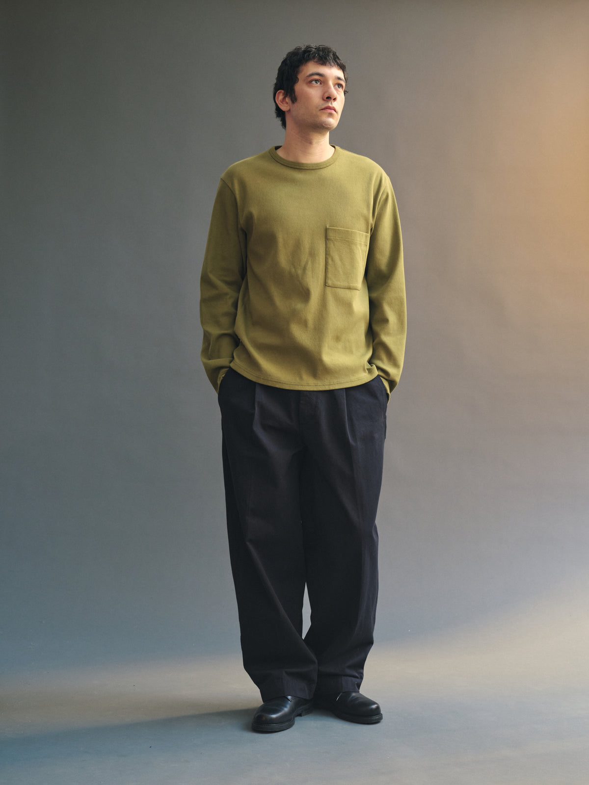 Draft Double Knit Jersey LS T-Shirt in Martini Olive