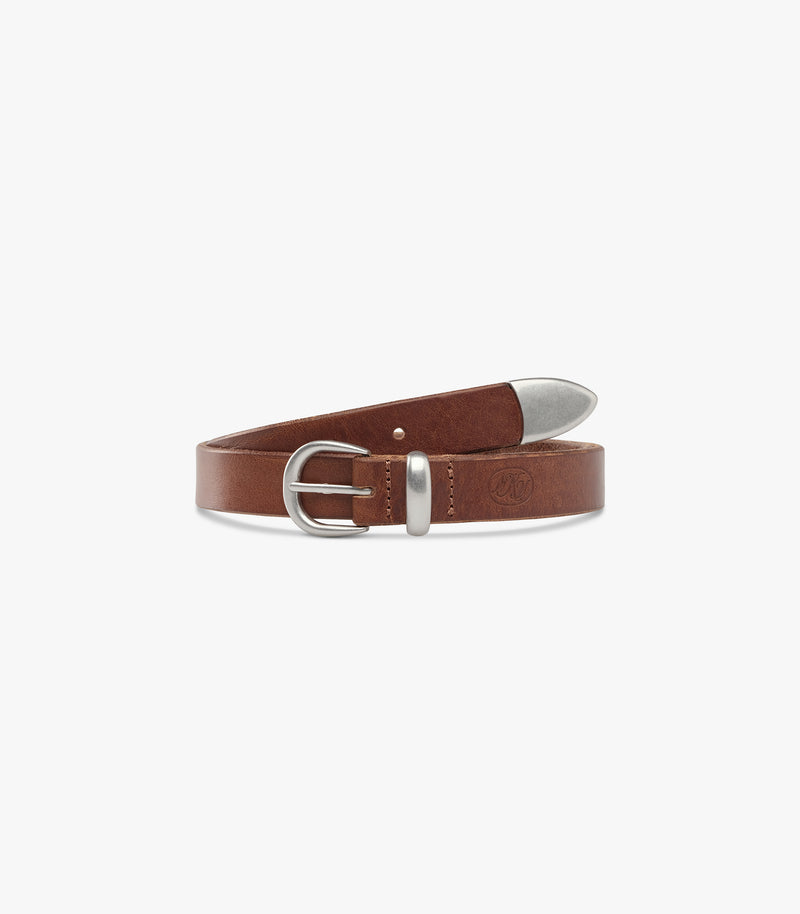 Western Bridle Leather Belt Slim in Brown