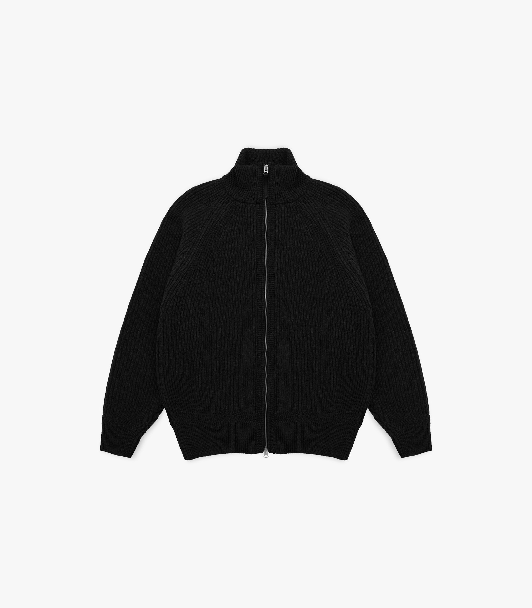 Cabin Rib Zip Lambswool Sweater in Black