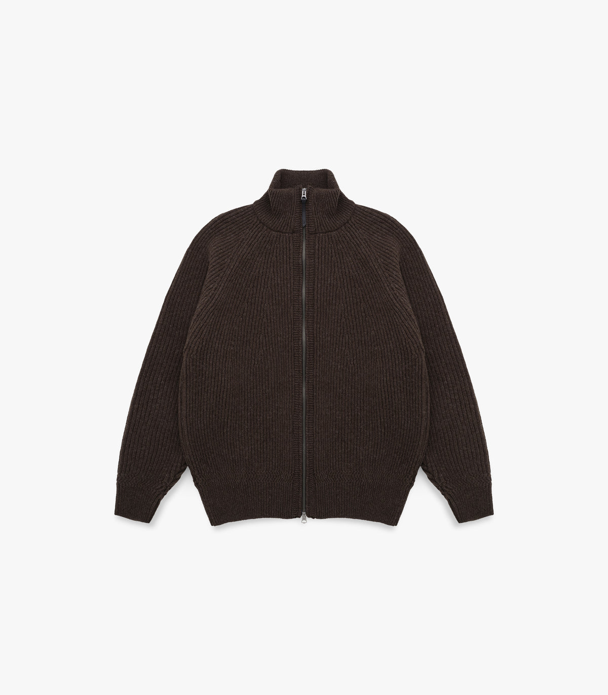 Cabin Rib Zip Lambswool Sweater in Deep Brown