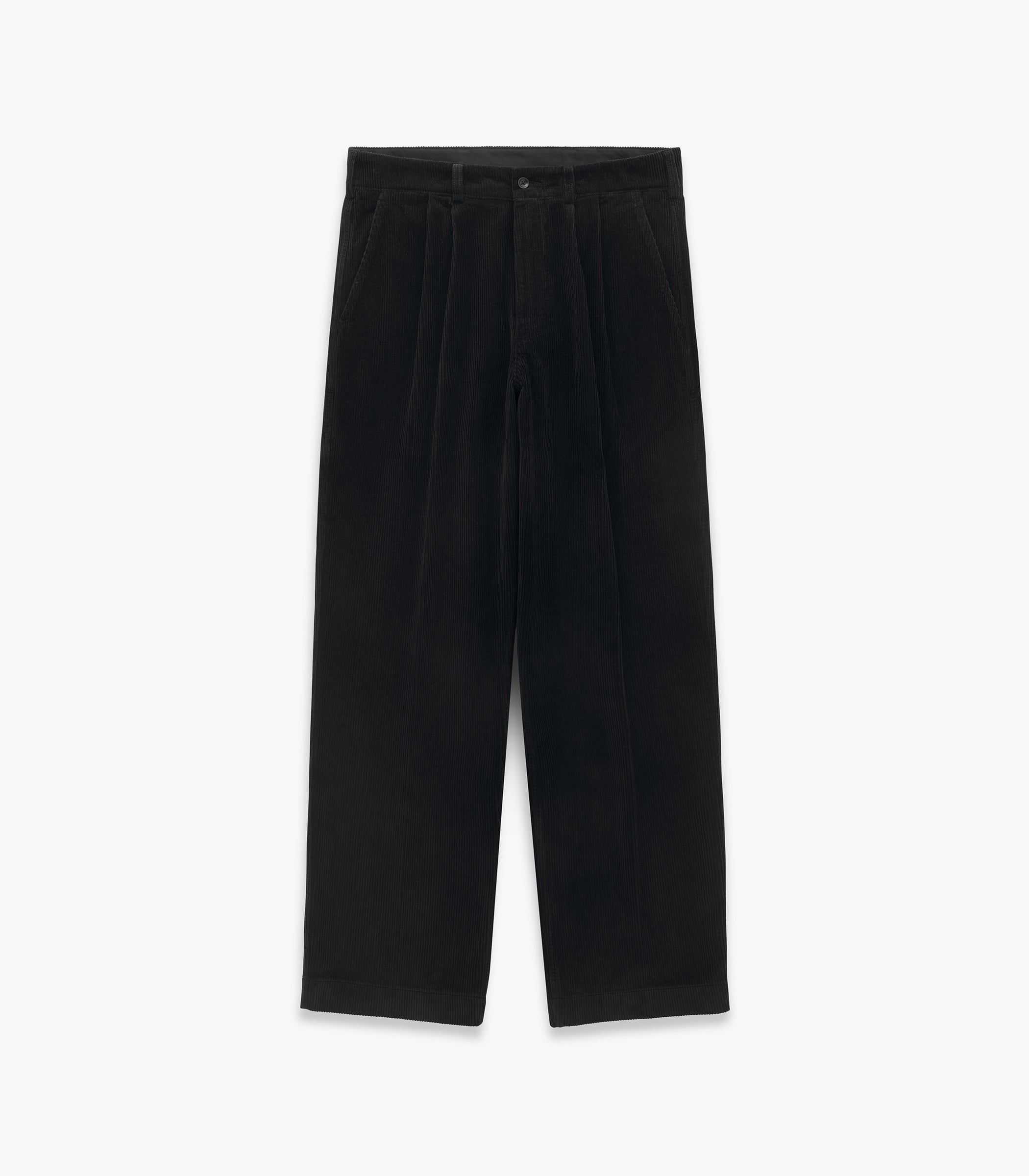 Canal Pleated Corduroy Cotton Pant in Black