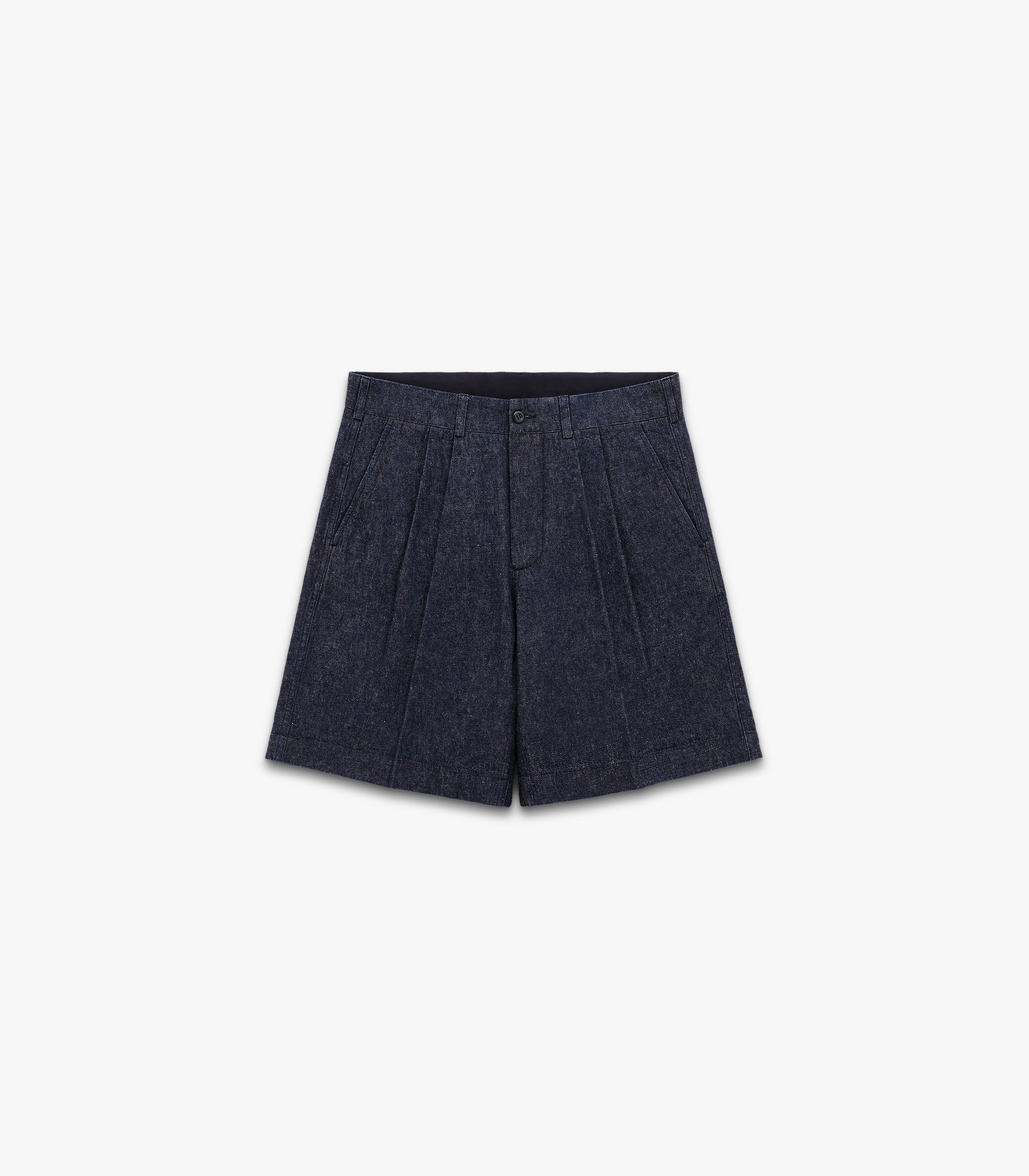 Canal Pleated Denim Cotton & Linen Short in Indigo