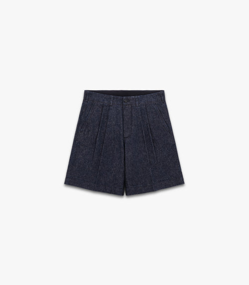 Canal Pleated Denim Cotton & Linen Short