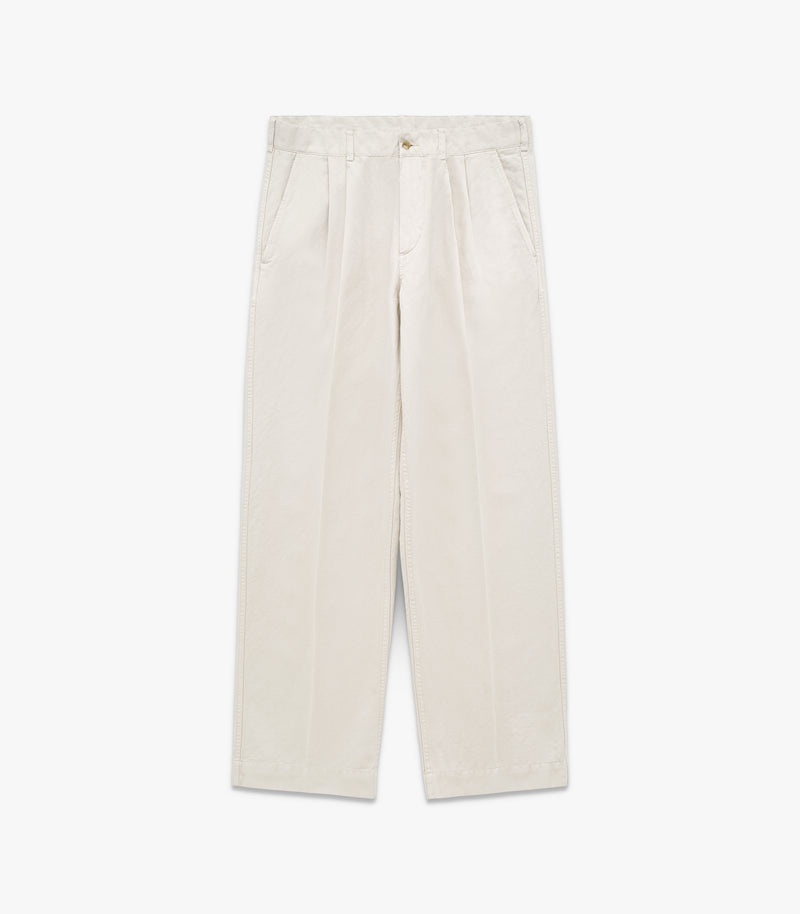 Canal Pleated Twill Cotton & Linen Pant in Birch