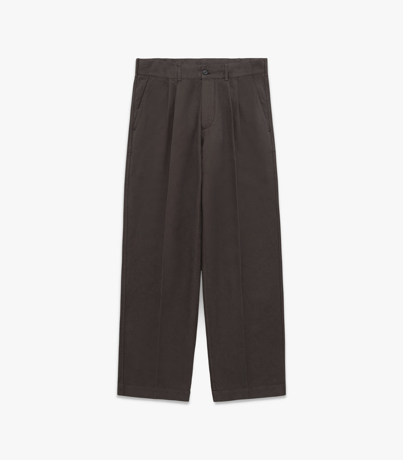 Canal Pleated Twill Cotton & Linen Pant in Black Olive
