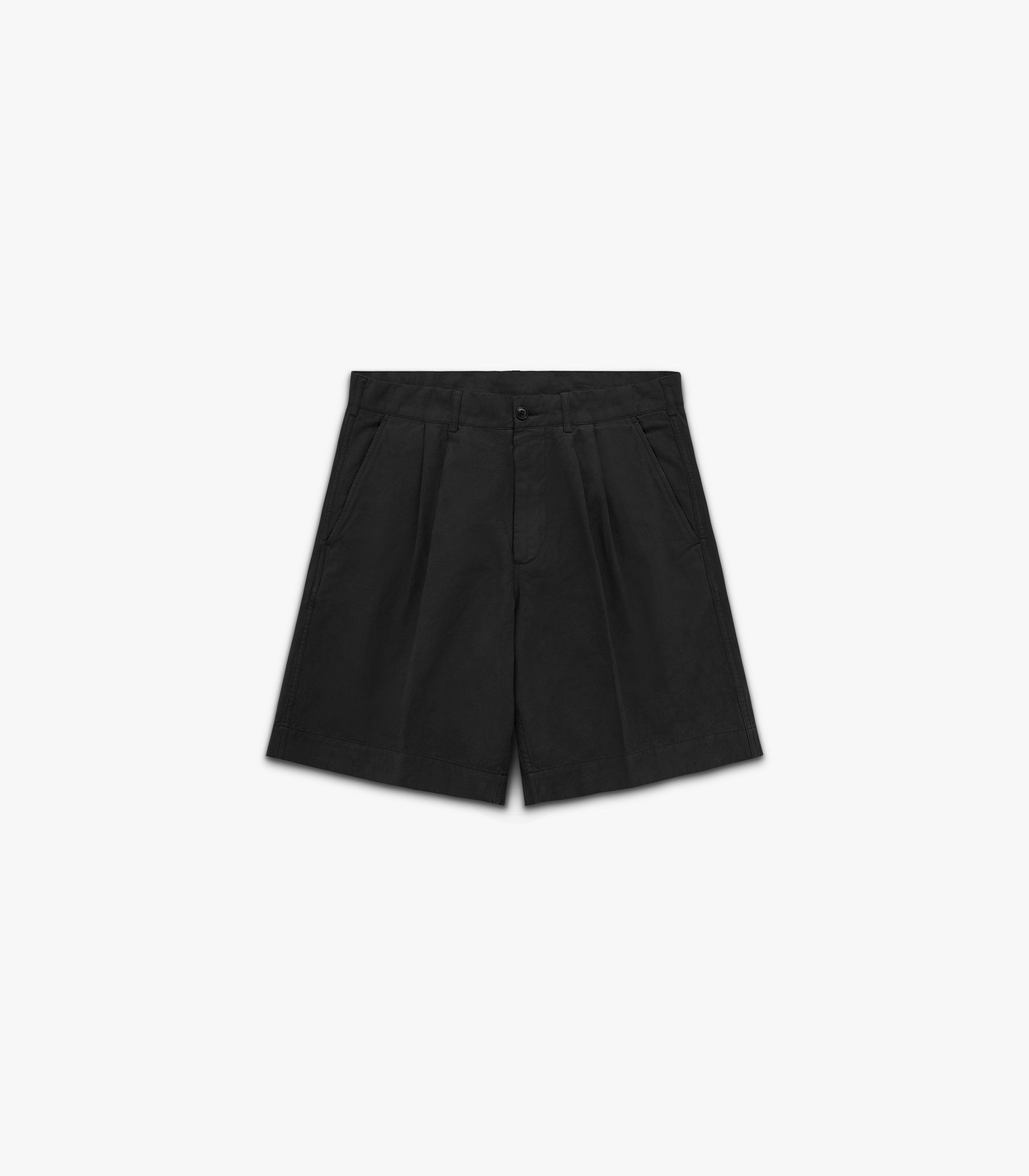 Canal Pleated Twill Cotton & Linen Short in Black