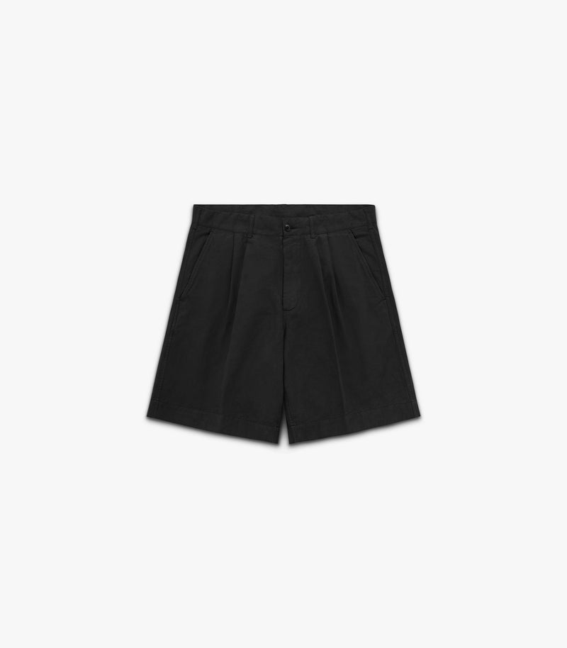 Canal Pleated Twill Cotton & Linen Short in Black