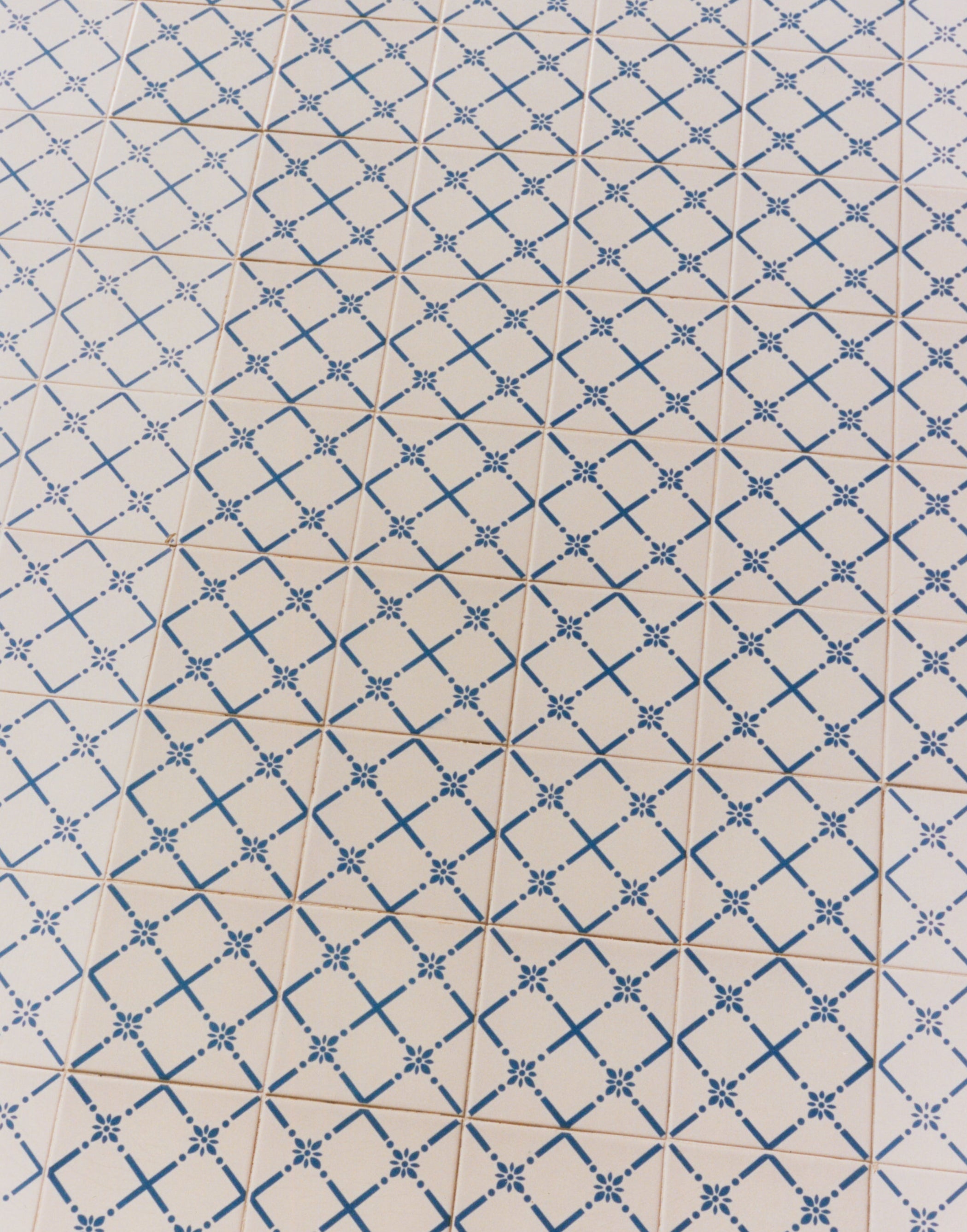 Patterned traditional Portuguese tiles with blue and white design
