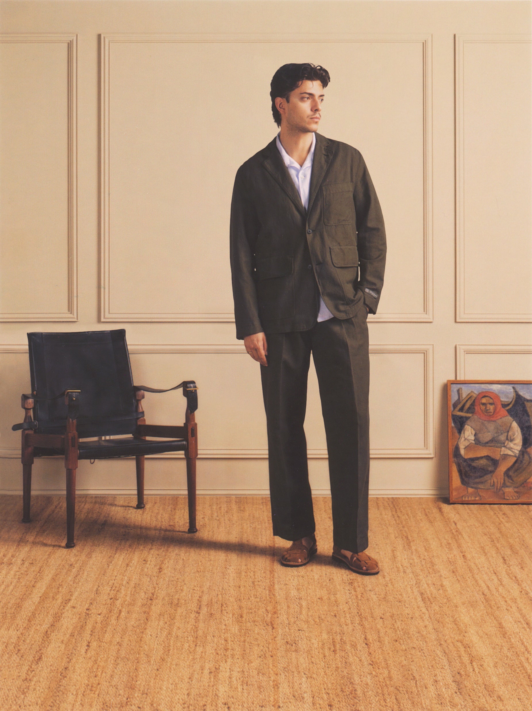 Canal Pleated Twill Cotton & Linen Pant in Tuscan Olive