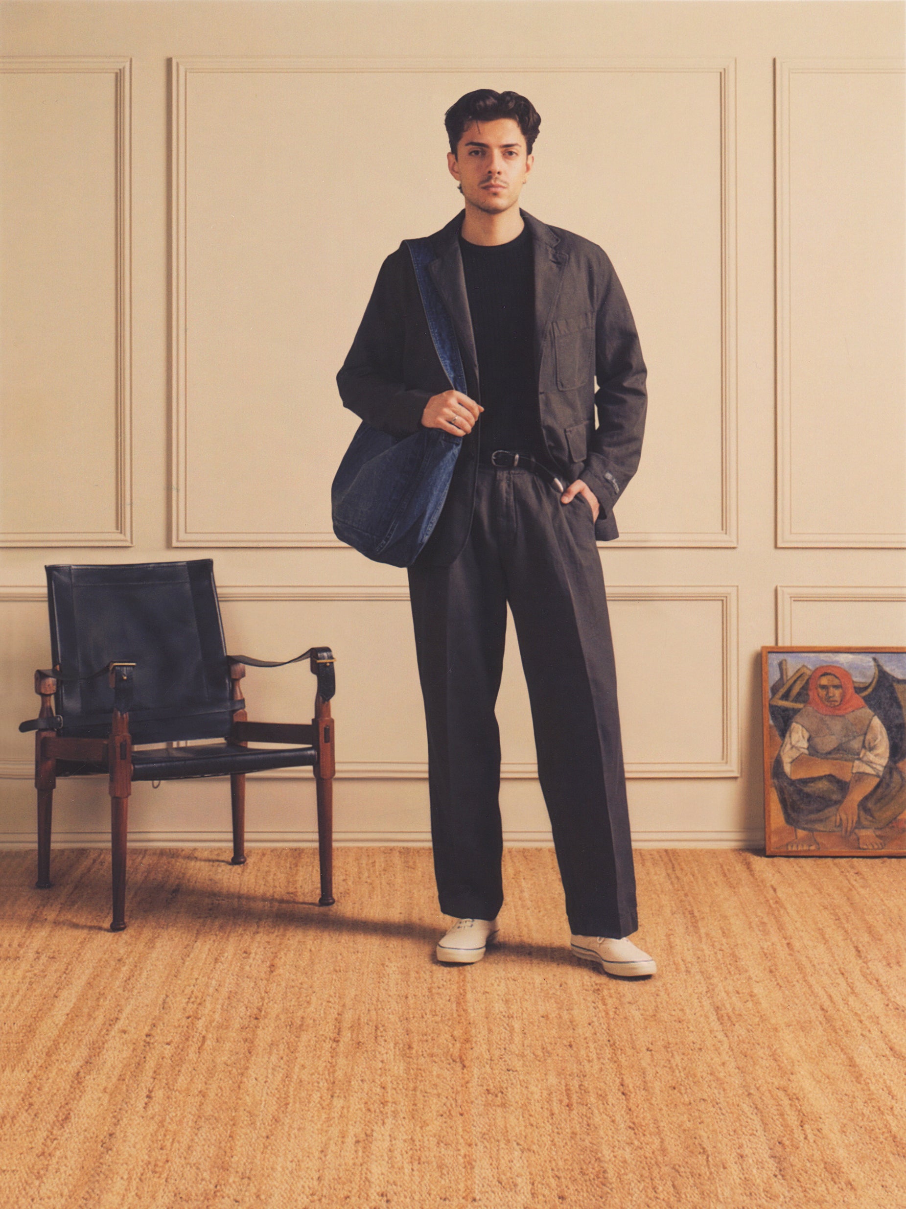 Canal Pleated Twill Cotton & Linen Pant in Black Olive