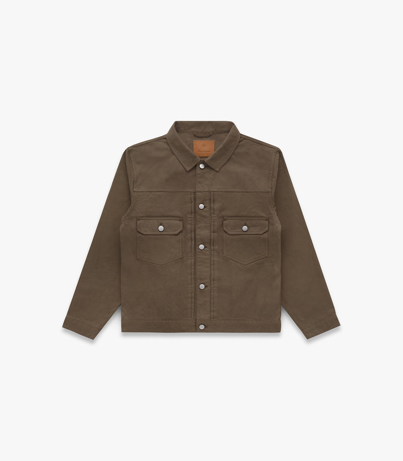 Pleated Twill Trucker in Dusty Brown